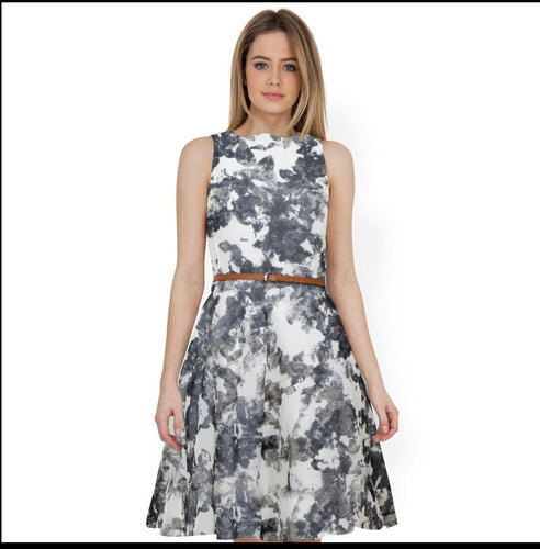 Designer Printed   Dress With Belt